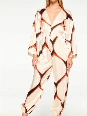 Amina CS  Cream Jumpsuit with brick & Black Geometric Accent